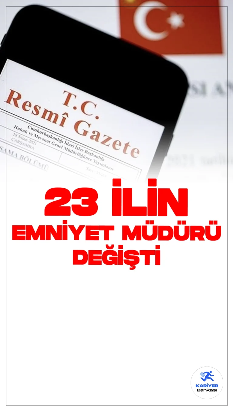 23 İlin Emniyet Müdürü Değişti.Cumhurbaşkanı Recep Tayyip Erdoğan imzasıyla yayımlanan kararnameyle, 23 ilin emniyet müdürü değiştirildi. Emniyet Genel Müdürü Erol Ayyıldız, Bursa Valisi olarak atanırken, Jandarma Genel Komutanı Orgeneral Arif Çetin emekliliğe sevk edildi. Kararnamede ayrıca 13 üniversiteye rektör atamaları da yapıldı. İstanbul Teknik Üniversitesi Rektörü olarak Prof. Dr. Hasan Mandal atandı.