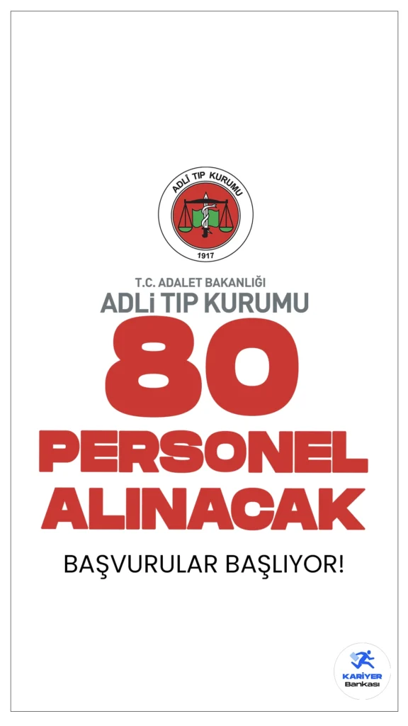 Adli Tıp Kurumu (ATK) 80 Personel Alımı Başvuruları Başlıyor.Adli Tıp Kurumu, merkez ve taşra teşkilatında görevlendirilmek üzere 80 sözleşmeli personel alımı yapacak.Resmi Gazete’de yayımlanan duyuruda, Adli Tıp Kurumuna İKM, koruma ve güvenlik görevlisi, destek personeli(hizmetli, şoför), büro personeli, tekniker, mühendis, laborant, hemşire, biyolog ve psikolog ünvanlarında personel alımı yapılacağı aktarıldı.Başvuru yapacak adayların 2022 KPSS'den en az 70 puan almış olması gerekmektedir. İşte şartlar ve başvuru bilgileri.