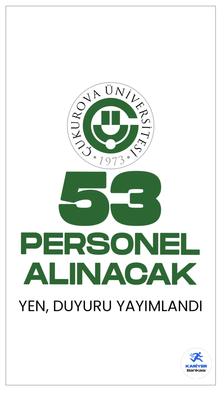 Çukurova Üniversitesi 53 Personel Alımı Yapacak.Çukurova Üniversitesi, 657 Sayılı Devlet Memurları Kanunu’nun 4. maddesinin B fıkrasına göre istihdam edilmek üzere toplamda 53 sözleşmeli personel alımı gerçekleştirecek. Alımlar, 2022 yılı KPSS (B) grubu puan sıralamaları esas alınarak, yazılı ve sözlü sınav yapılmaksızın gerçekleştirilecek.