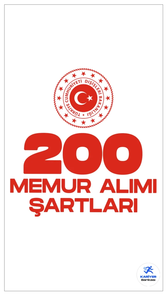 Dışişleri Bakanlığı 200 Meslek Memuru Alımı Şartları.Resmi Gazete'de yayımalan duyuruda, Dışişleri Bakanlığına sınavla aday meslek memuru alımı yapılacağı aktarıldı. Başvuru yapacak adayların belirtilen başvuru şartlarını sağlaması gerekmektedir.