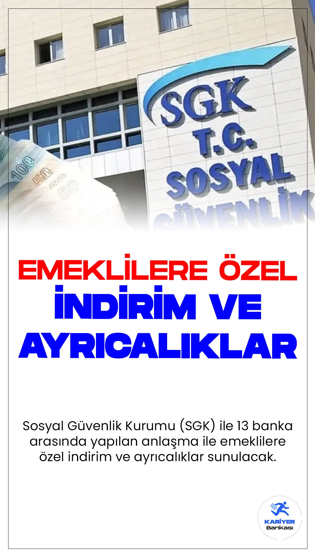 SGK 13 Banka ile Anlaştı: Emeklilere Özel İndirim ve Ayrıcalıklar Sağlanacak.Sosyal Güvenlik Kurumu (SGK) ile 13 banka arasında yapılan anlaşma ile emeklilere özel indirim ve ayrıcalıklar sunulacak. Bu işbirliği sayesinde emekliler banka ve kredi kartı kullanarak çeşitli fırsat ve promosyonlardan yararlanabilecekler.