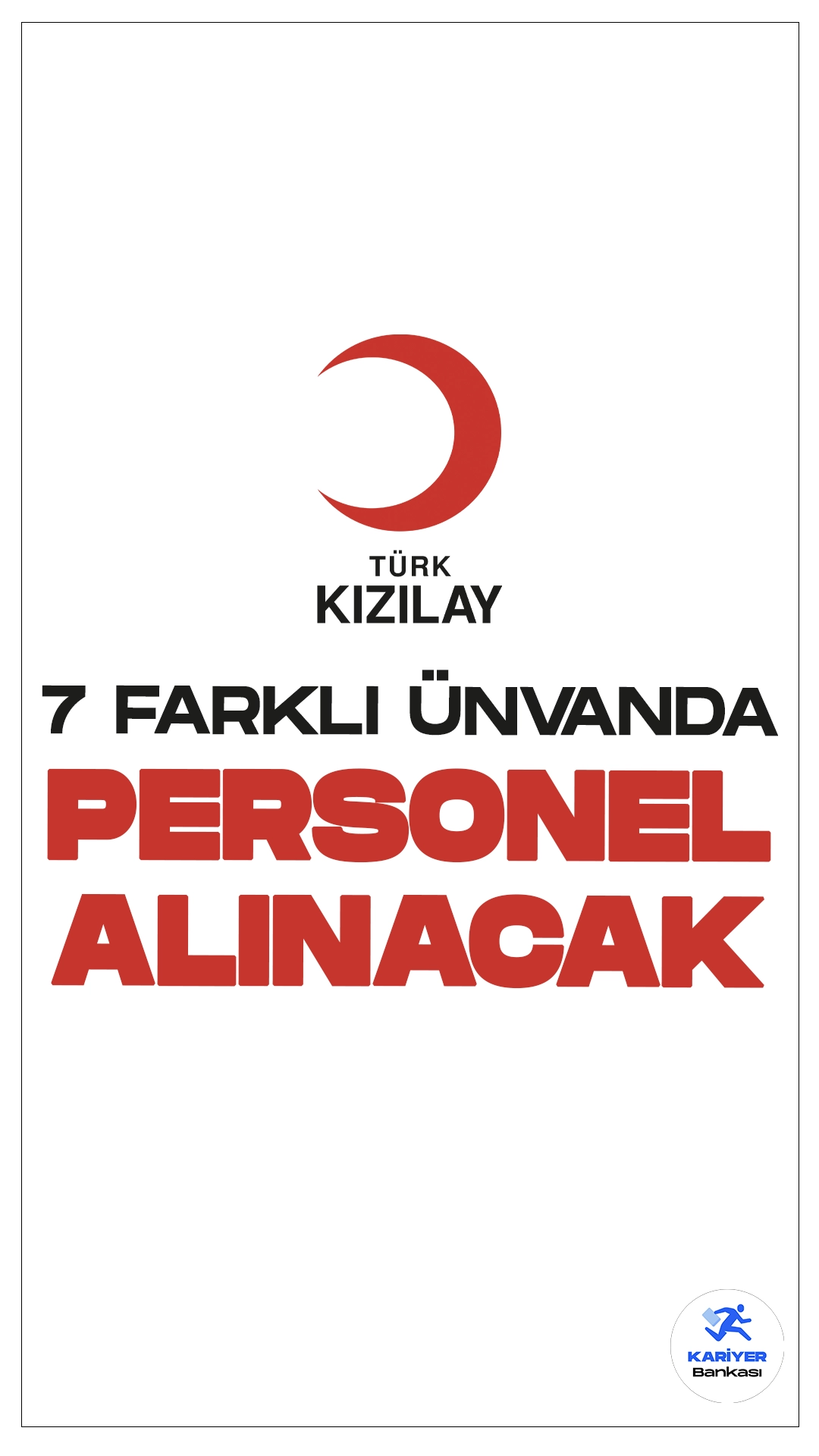 Kızılay 7 Farklı Ünvanda Personel Alımı Sürüyor.Kızılay kariyer sayfasından yayımlanan duyurularda, Kızılay’a yaşlı bakım teknikeri, temizlik görevlisi, hemşire, endoskopi hemşiresi, bakım ve rehabilitasyon uzmanı, bağışçı ilişkileri ve kurumsal sosyal sorumluluk uzmanı, anestezi ve reanimasyon uzmanı ünvanlarında personel alımı yapılacağı aktarıldı.