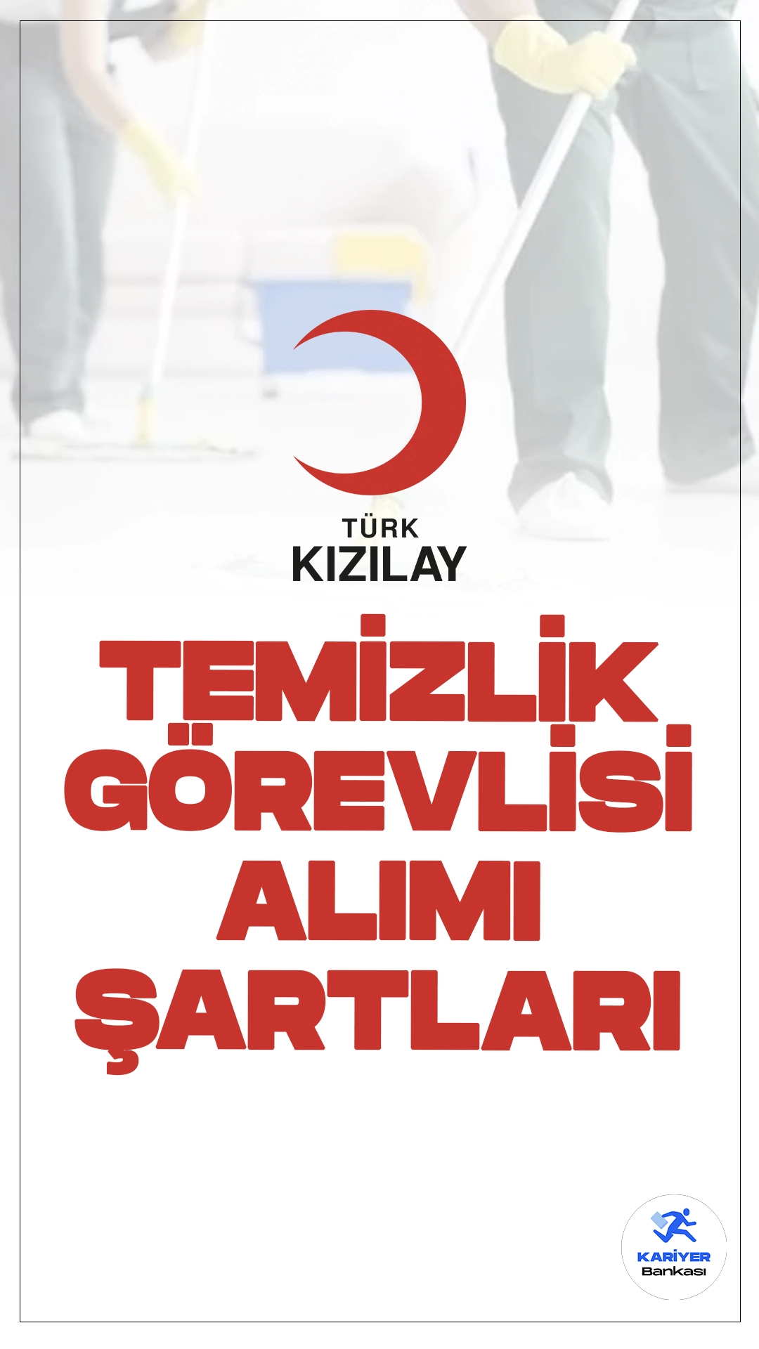 Kızılay Temizlik Görevlisi alımı başvuruları sürüyor. Başvuru şartları ve başvuru sayfasına dair detaylar haberimizde.Kızılay Kariyer sayfasında yayımlana duyuruda, Kızılay'a en az ilköğretim mezunu adaylar arasından olmak üzere Temizlik Görevlisi alımı yapılacağı aktarıldı. İstanbul'daki bakım biriminde görevlendirilmek üzere yapılacak bu alımda, adayların belirtilen başvuru şartlarını taşıması gerekmektedir.