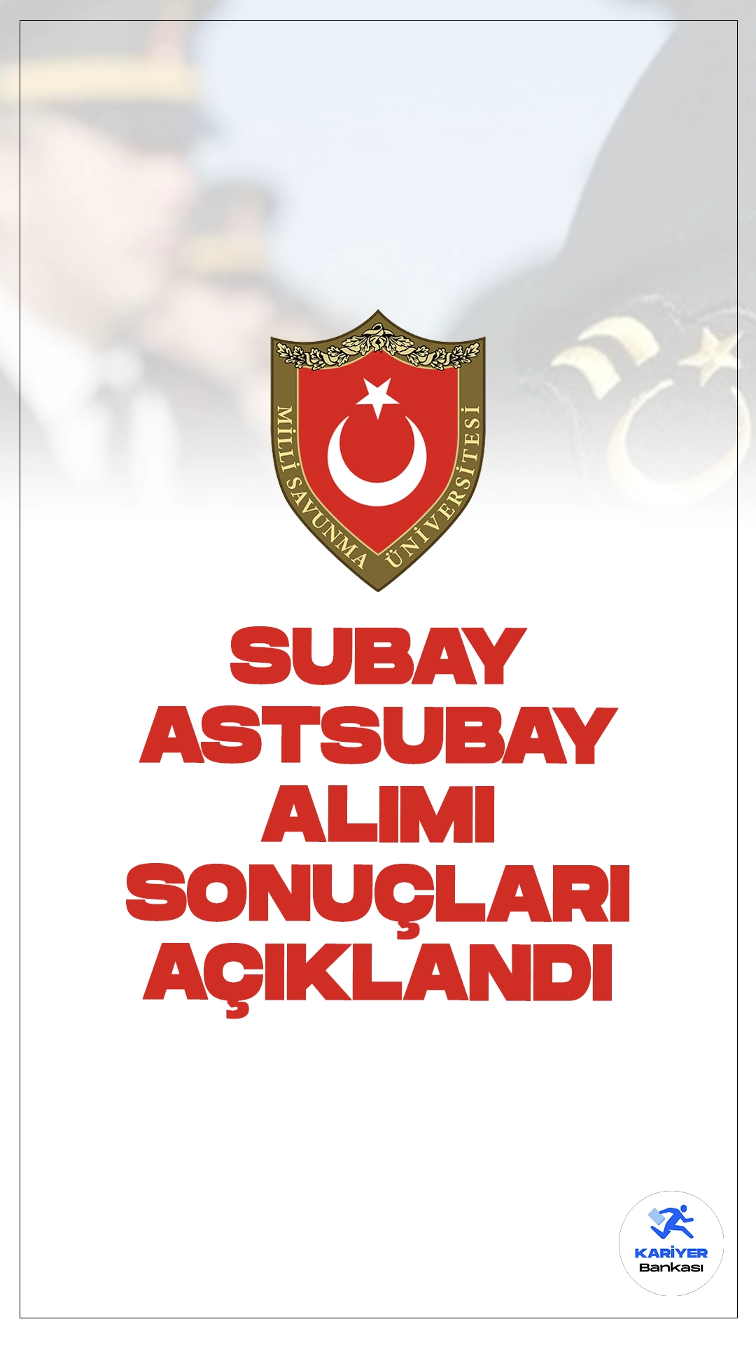 MSÜ Subay-Astsubay Alımı Sonuçları Açıklandı. Milli Savunma Bakanlığı Personel Genel Müdürlüğü sayfasından yayımlanan duyurularda, 2024 MSÜ Harp Okulları ve Astsubay MYO sonuçlarının açıklandığı aktarıldı.