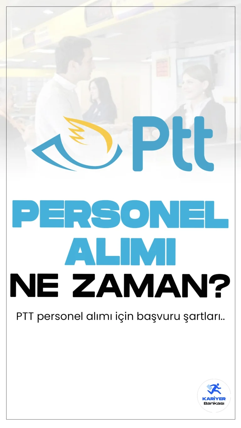 PTT'nin 2024 yılı için personel alımıyla ilgili resmi bir duyuru henüz yapılmadı. Bu nedenle, başvuru tarihleri ve alım yapılacak kadrolar hakkında kesin bir bilgi bulunmamaktadır. PTT genellikle kendi resmi web sitesi ve iştiraklerinin internet siteleri üzerinden personel alım duyuruları yapmaktadır. Adayların, PTT'nin resmi internet sitesini ve ilan sayfalarını düzenli olarak takip etmeleri önerilir.