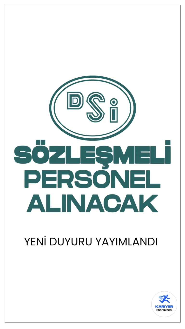 Devlet Su İşleri (DSİ) Sözleşmeli Personeli Alımı Duyurusu Yayımlandı.Devlet Su İşleri Genel Müdürlüğü, Bilgi Teknolojileri Dairesi Başkanlığı bünyesinde çalıştırılmak üzere sözleşmeli bilişim personeli alımı yapacak. Başvurular 23 Eylül - 29 Eylül 2024 tarihleri arasında Kariyer Kapısı üzerinden gerçekleştirilecek. Başvuru yapacak adayların genel ve özel şartları sağlaması gerekmektedir. İşte şartlar ve başvuru bilgileri..