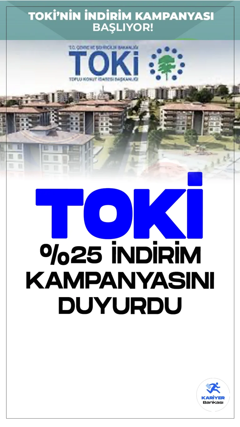 TOKİ Yüzde 25 İndirim Kampanyası: Başvuru Şartları ve Kredi Detayları.TOKİ, 23 Eylül - 18 Ekim 2024 tarihleri arasında geçerli olacak yüzde 25 indirim kampanyasını duyurdu. Kampanya kapsamında Halk Bankası ve Ziraat Bankası'ndan konut ve işyeri kredisi kullanacaklara özel faiz oranları belirlendi. İşte detaylar.