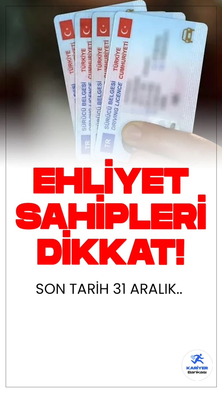 Nüfus ve Vatandaşlık İşleri Genel Müdürlüğü, 1 Ocak 2016’dan önce düzenlenen eski sürücü belgelerinin yenilenmesi için son başvuru tarihinin 31 Aralık 2024 olduğunu duyurdu. Bu tarihten sonra eski ehliyetler geçersiz olacak ve yenileme işlemleri normal harç tarifesi üzerinden yapılacak.