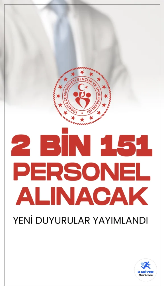 GSB 18 İlde 2 Bin 151 Personel Alımı Yapacak.Gençlik ve Spor Bakanlığı, Yükseköğrenim Kredi Yurtlar Kurumu (KYK) bünyesinde 18 ilde olmak üzere, 2.151 personel alımı yapacak. KPSS şartı olmadan yapılan bu alım, İŞKUR üzerinden yürütülen İşgücü Eğitim Programı (İUP) kapsamında gerçekleştirilecek. İşgücü Eğitim Programı (İUP) hakkındaki diğer detaylara buradan ulaşabilirsiniz.