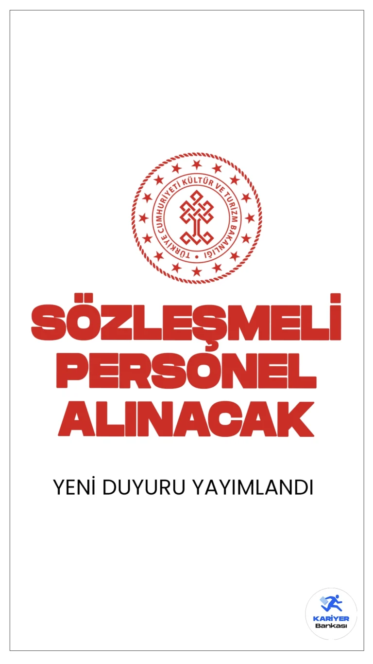 Kültür Bakanlığı 15 Personel Alımı Yapacak.Kültür ve Turizm Bakanlığı, Bilgi Teknolojileri Genel Müdürlüğü bünyesinde istihdam edilmek üzere Sözleşmeli Bilişim Personeli alımı yapacak. Başvurular, dijital ortamda Kariyer Kapısı platformu üzerinden alınacak ve fiziki başvuru kabul edilmeyecek.