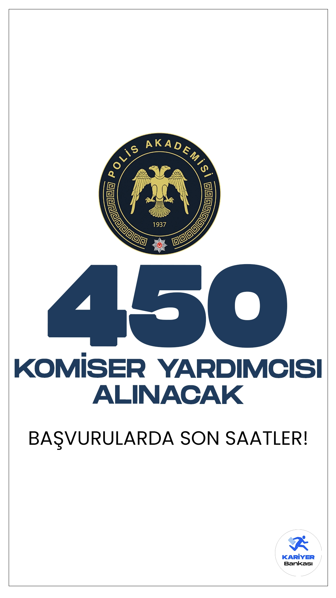 PAEM 450 Komiser Yardımcısı Alımı Sona Eriyor.Polis Amirleri Eğitimi Merkezi Müdürlüğü (PAEM) tarafından yayımlanan duyuruda, 2024-2025 eğitim-öğretim dönemi için 360 erkek ve 90 kadın aday olmak üzere toplamda 450 öğrenci alımı yapılacağı aktarıldı.