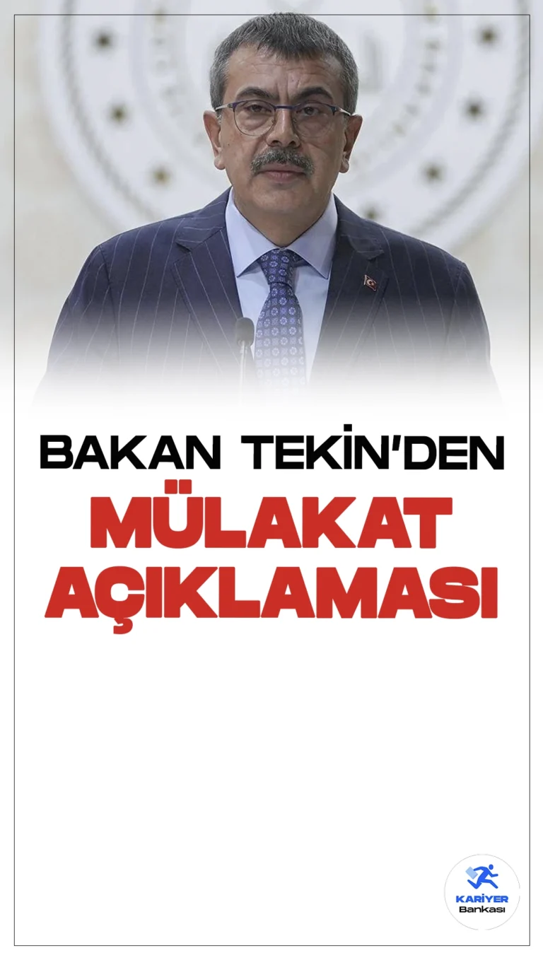 Milli Eğitim Bakanı Tekin'den Mülakat Açıklaması. Milli Eğitim Bakanı Yusuf Tekin, TRT Haber'e mülakatlarla ilgili önemli açıklamalarda bulundu.