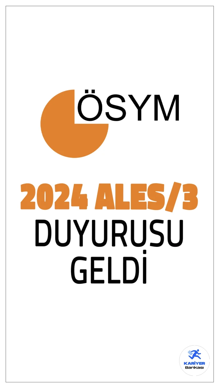 2024 ALES/3 Başvuruları Alınacak.ÖSYM sayfasından yayımlanan duyuruda, 17 Kasım 2024 tarihinde uygulanacak olan 2024 Akademik Personel ve Lisansüstü Eğitimi Giriş Sınav (2024-ALES/3) başvurularının 1-9 Ekim 2024 tarihleri arasında yapılacağı aktarıldı.