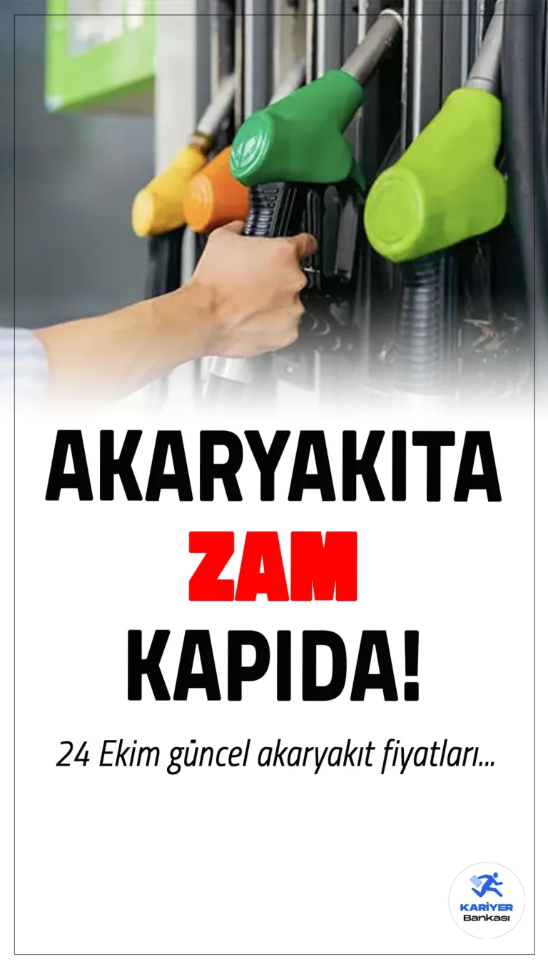 Akaryakıta Zam Kapıda: 24 Ekim 2024 Benzin, Motorin ve LPG Fiyatları..Brent petrol fiyatları ve döviz kurlarındaki hareketlilik, akaryakıt fiyatlarına zam olarak yansımaya devam ediyor. 25 Ekim 2024 itibarıyla benzine ve motorine yeni zam bekleniyor. İşte 24 Ekim güncel akaryakıt fiyatları…