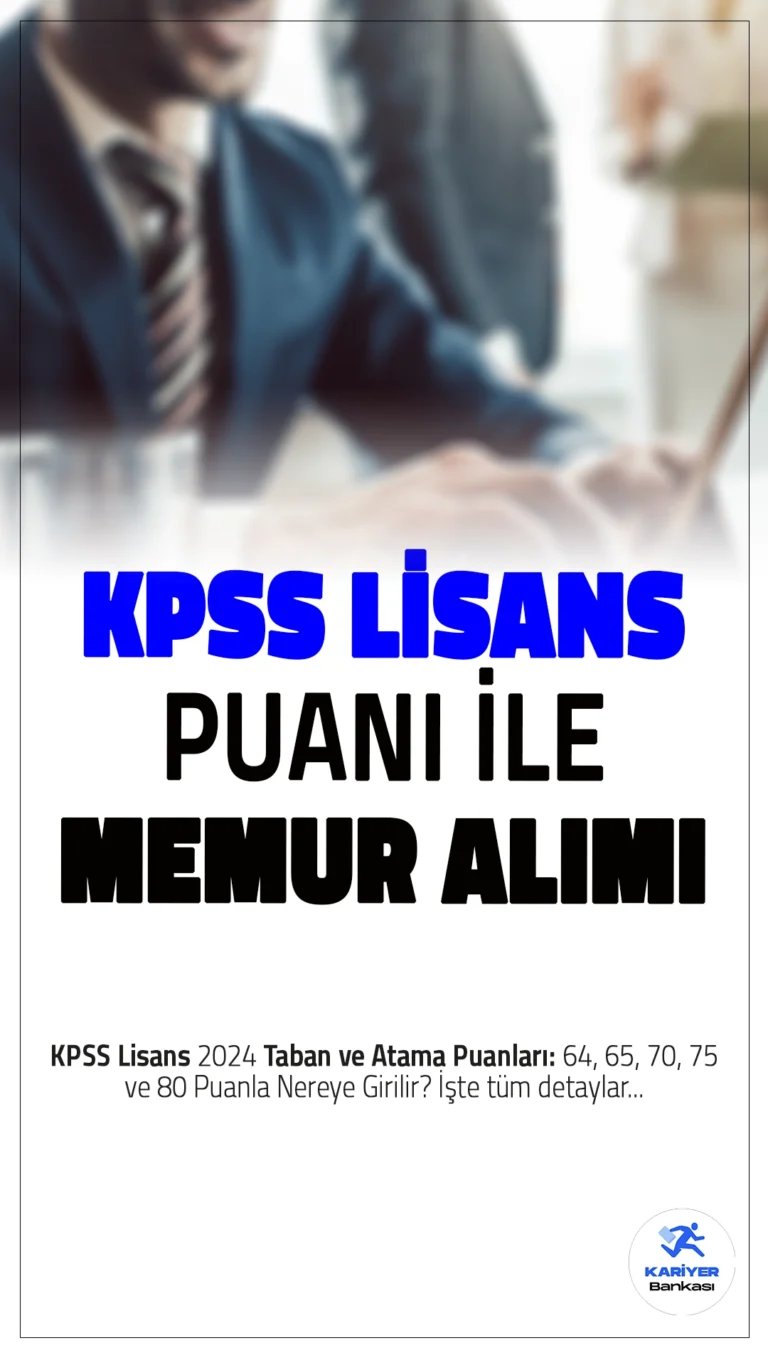 KPSS Lisans 2024 Taban ve Atama Puanları: 64, 65, 70, 75 ve 80 Puanla Nereye Girilir?KPSS maratonunun sonra ermesiyle adaylar, atanabilecekleri kurumlar ve taban puanları konusunda araştırmalara başladı. Bu süreçte, 64, 65, 70, 75 ve 80 puanlarla hangi kurumlara girilebileceği büyük merak konusu. KPSS Lisans sınavı sonuçları ÖSYM takvimine göre 23 Ağustos 2024 tarihinde açıklandı.