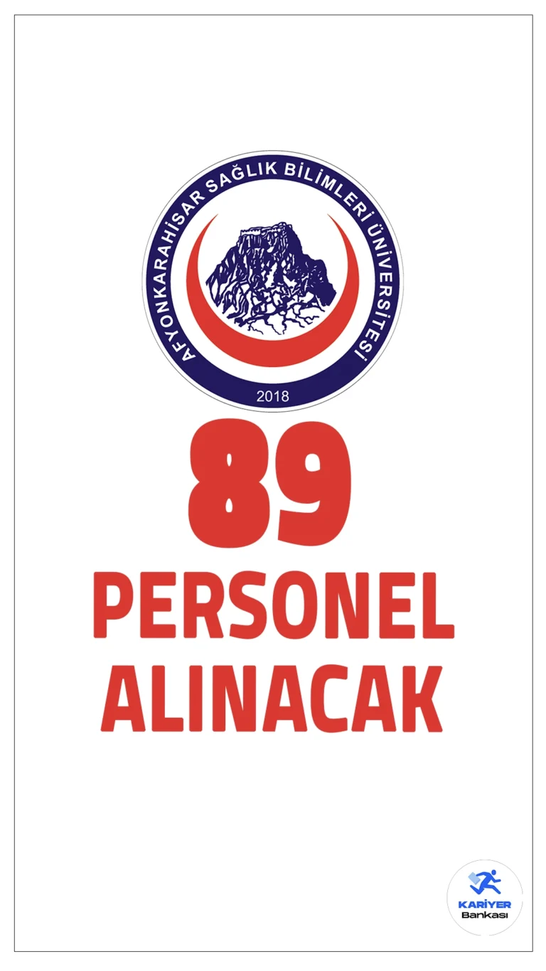 Afyonkarahisar Sağlık Bilimleri Üniversitesi (AFSÜ) 89 Personel Alımı Yapacak!Afyonkarahisar Sağlık Bilimleri Üniversitesi (AFSÜ), 2024 yılı için 89 sözleşmeli personel alımı yapacağını duyurdu. Personel alımı, 657 sayılı Devlet Memurları Kanunu’nun 4/B maddesi kapsamında gerçekleştirilecek. Alımlar, 2024 KPSS (B) grubu puanlarına göre yapılacak ve çeşitli pozisyonlar için farklı eğitim ve tecrübe şartları aranacak.