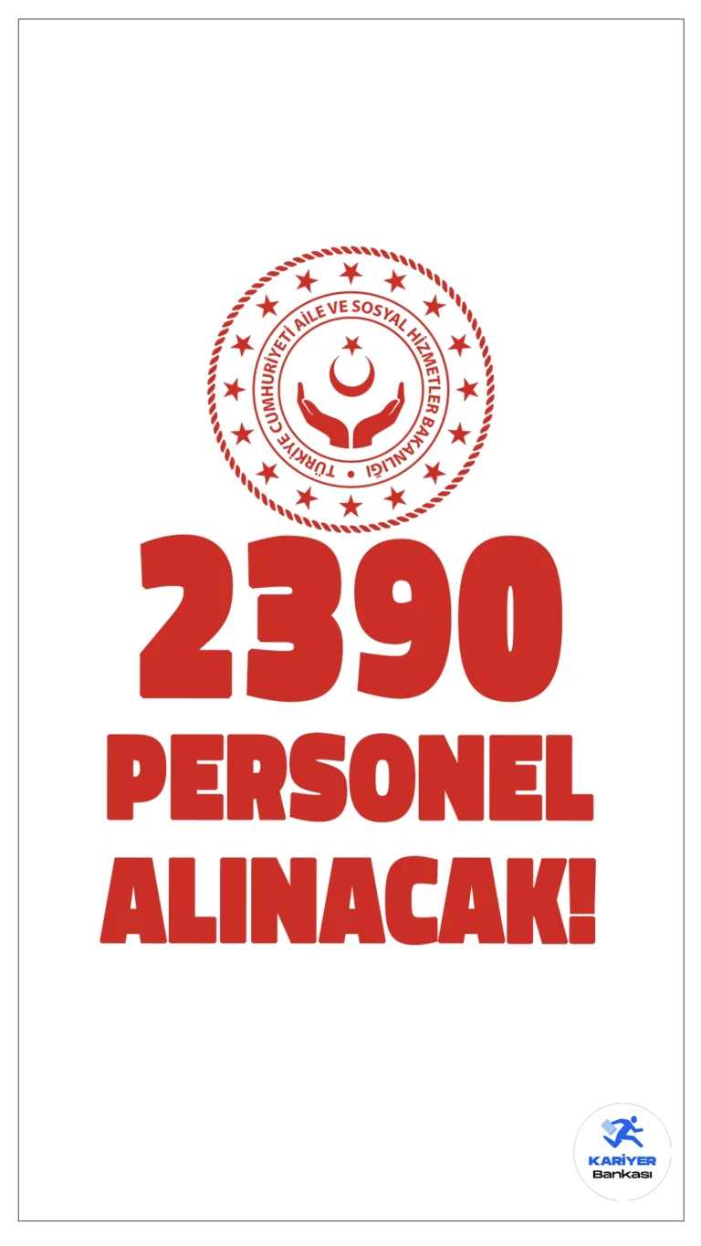 Aile ve Sosyal Hizmetler Bakanlığı 2390 Sözleşmeli Alımı Yapacak.Aile ve Sosyal Hizmetler Bakanlığı, taşra teşkilatında görevlendirilmek üzere 2.390 sözleşmeli personel alımı yapacağını duyurdu. Alımlar, 657 sayılı Devlet Memurları Kanunu'nun 4/B maddesi uyarınca gerçekleştirilecek olup, KPSS (B) grubu puan sıralaması esas alınacaktır. Adaylar, belirlenen şartlara uygun pozisyonlara yerleştirilecektir.