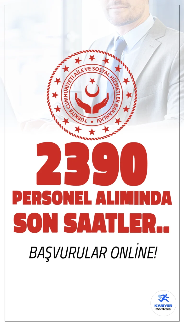 Aile ve Sosyal Hizmetler Bakanlığı (ASHB) 2390 Personel Alımında Son Saatler!Resmi Gazete'de yayımlanan duyuruya göre, Aile ve Sosyal Hizmetler Bakanlığı 2390 sözleşmeli personel alımı başvurularında son saatlere girildi.Başvuru işlemleri bugün(30 Ekim) sona eriyor.Başvuru yapacak adayların başvuru şartlarını dikkatle incelemesi gerekmektedir. İşte şartlar ve başvuru sayfası...