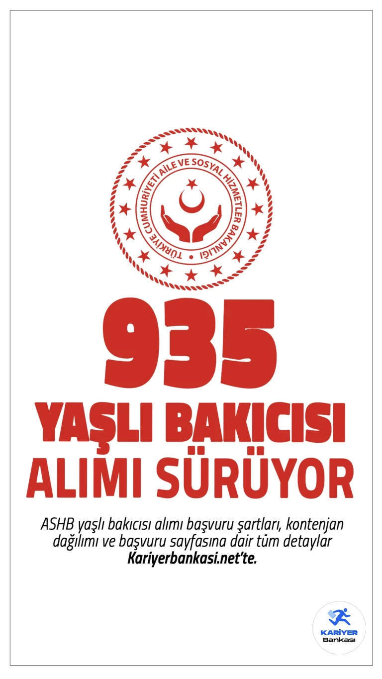 Aile Bakanlığı (ASHB) 935 Yaşlı Bakıcısı Alımı Sürüyor.Resmi Gazete'de yayımlanan duyuruda, Aile ve Sosyal Hizmetler Bakanlığına 2390 personel alımı kapsamında, ortaöğretim ve ön lisans mezunlarından yaşlı bakıcısı alımı yapılacağı aktarıldı. Başvuru işlemleri 30 Ekim 2024 tarihinde sona erecek.Başvuru yapacak adayların genel şartların yanı sıra özel şartları da sağlaması gerekmektedir.