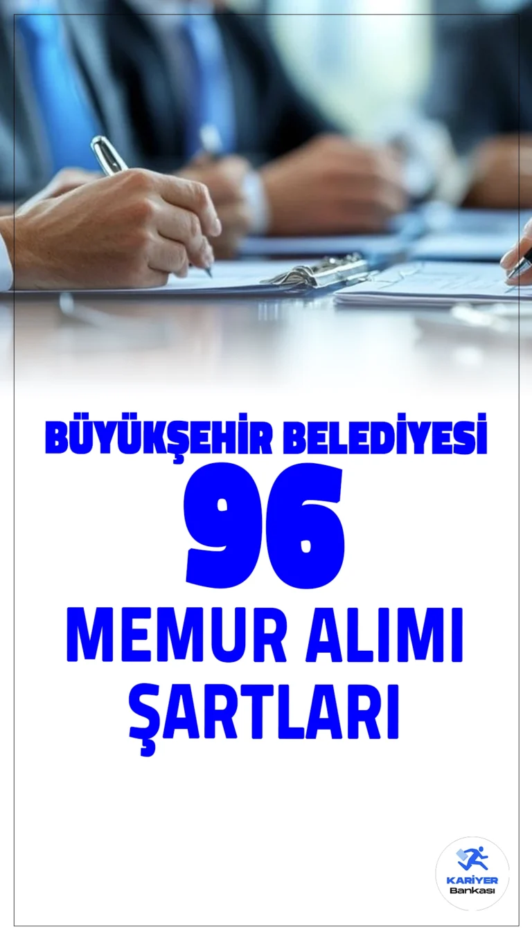 Kocaeli Büyükşehir Belediyesi 96 Memur Alımı Şartları.Kocaeli Büyükşehir Belediyesi, 657 sayılı Devlet Memurları Kanunu'na tabi olarak 96 memur alımı yapacak.Adayların başvuracağı pozisyonun nitelikleri ve başvuru koşullarını sağlaması gerekmektedir.Başvuru şartları ve başvuru bilgilerine dair detaylar bu haberimizde. "
