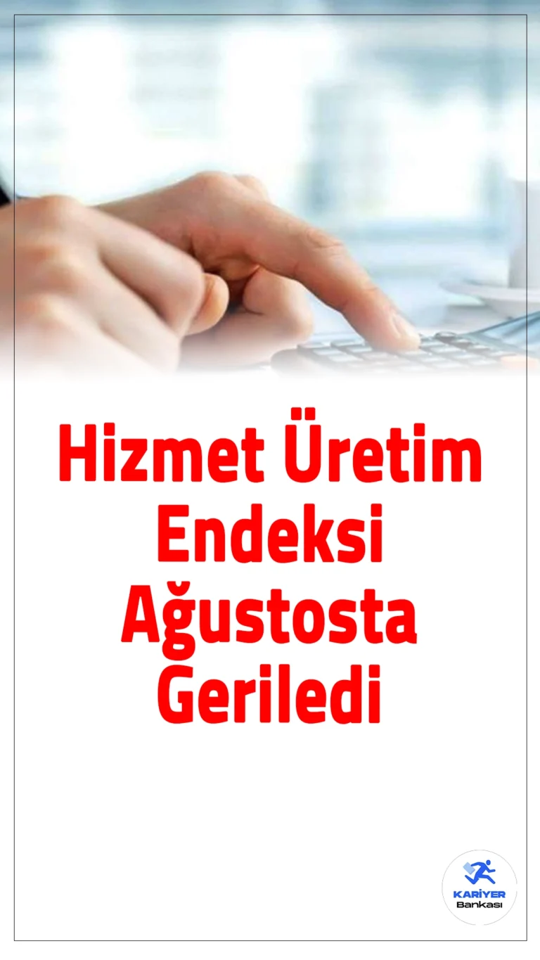 Hizmet Üretim Endeksi Ağustosta Geriledi.Hizmet üretim endeksi, ağustosta yıllık bazda yüzde 0,1, aylık bazda ise yüzde 0,2 azalma gösterdi. Bilgi ve iletişim hizmetlerinde artış görülse de ulaştırma ve depolama hizmetlerindeki düşüş dikkat çekti.