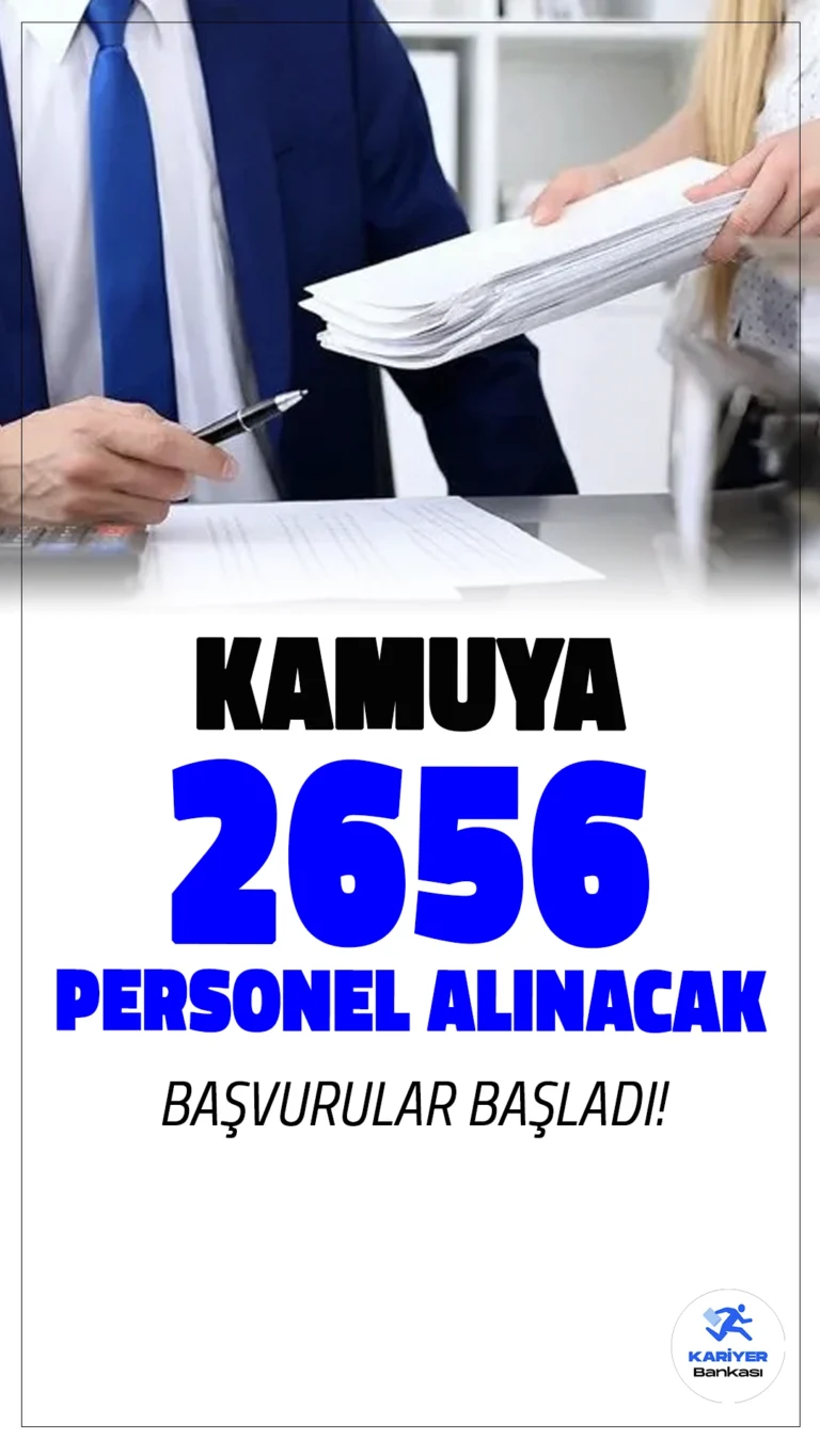 Kamuya 2.656 Personel Alımı Duyurusu Yayımlandı.Kamu kurumları tarafından toplam 2.656 personel alımı yapılacağı duyuruldu. Aile ve Sosyal Hizmetler Bakanlığı, Fırat Üniversitesi ve Kültür ve Turizm Bakanlığı tarafından yayımlanan ilanlar kapsamında, çeşitli kadrolarda görev yapmak üzere personel istihdamı gerçekleştirilecek. İşte başvuru şartları, pozisyonlar ve son başvuru tarihleri hakkında tüm detaylar Kariyerbankasi.net'te.