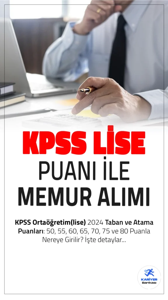 2024 KPSS Ortaöğretim Taban ve Atama Puanları: 50, 55, 60, 65, 70, 75 ve 80 Puanla Nereye Girilir?2024 KPSS Ortaöğretim sınav sonuçlarının açıklanmasının ardından adaylar, atanabilecekleri kurumlar ve taban puanları konusunda araştırmalara başladı. Bu süreçte, 50, 55, 60, 65, 70, 75 ve 80 puanlarla hangi kurumlara girilebileceği büyük merak konusu. KPSS Ortaöğretim sınavı, 15 Eylül’de gerçekleşti ve sonuçlar ÖSYM takvimine göre 4 Ekim'de açıklandı.