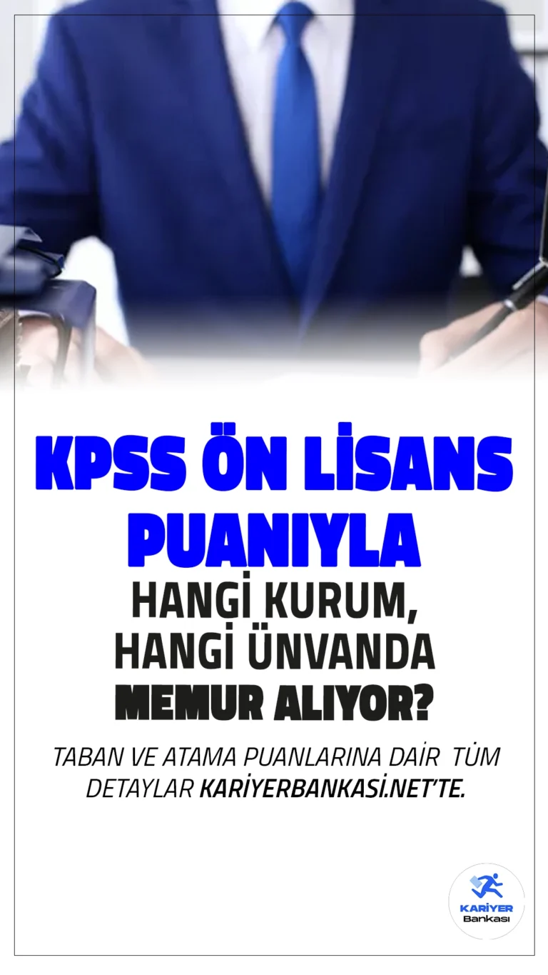 2024 KPSS Ön Lisans Puanıyla Memur Alımı Yapan Kurumlar.Ön Lisans KPSS puanlarına göre kamu kurumları çeşitli kadrolar açıyor ve atamalar alınan KPSS puanına göre büyükten küçüğe olmak kaydıyla gerçekleştiriliyor.