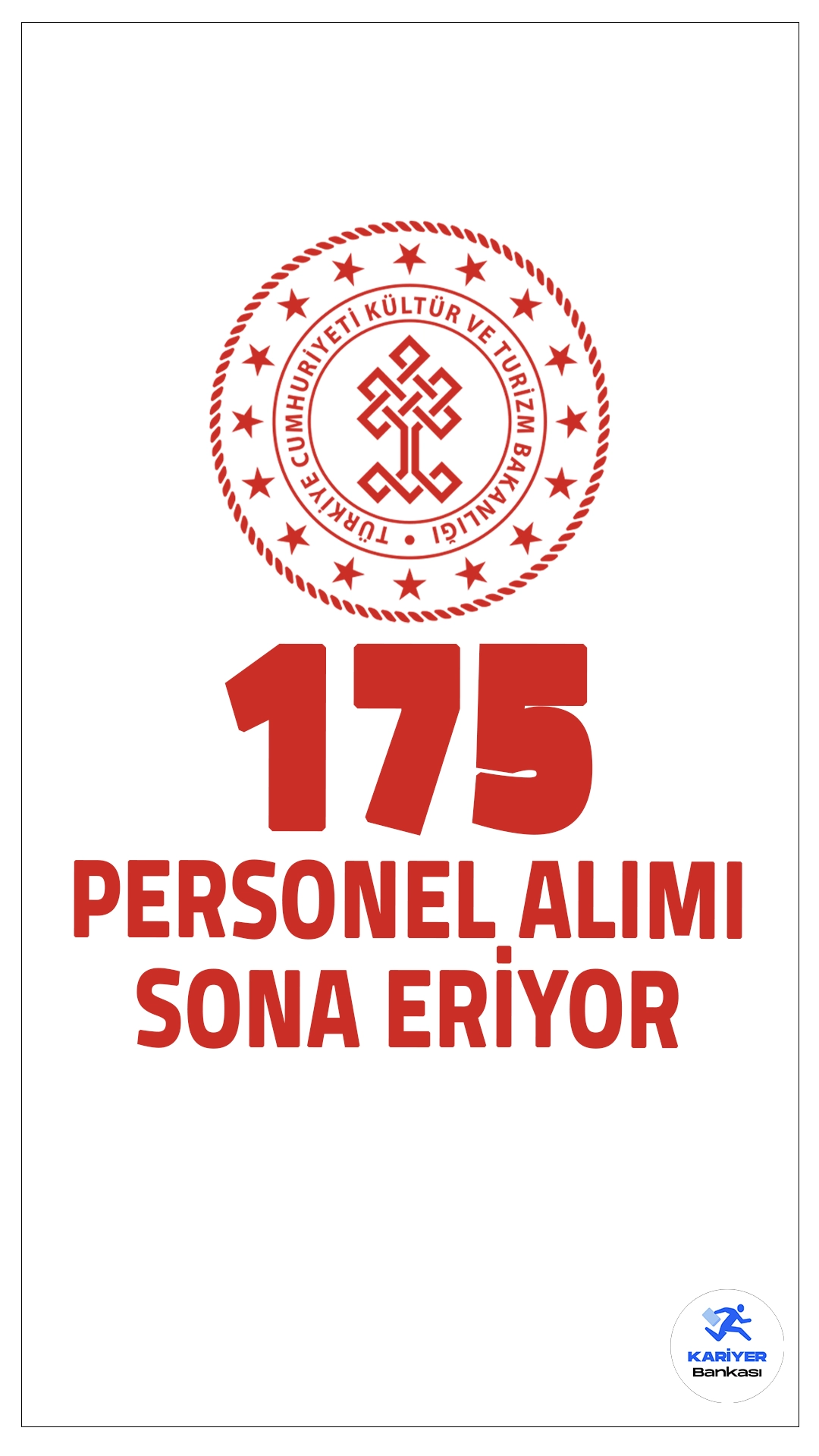 Kültür Bakanlığı 175 Personel Alımı Başvurusu Sona Eriyor.Kültür ve Turizm Bakanlığı Devlet Opera ve Balesi Genel Müdürlüğü, Ankara, İstanbul, İzmir, Mersin, Antalya ve Samsun'da çeşitli pozisyonlarda görevlendirilmek üzere 175 personel alımı başvuruları sona eriyor. Başvuru yapacak adayların genel ve özel şartları sağlaması gerekmektedir.
