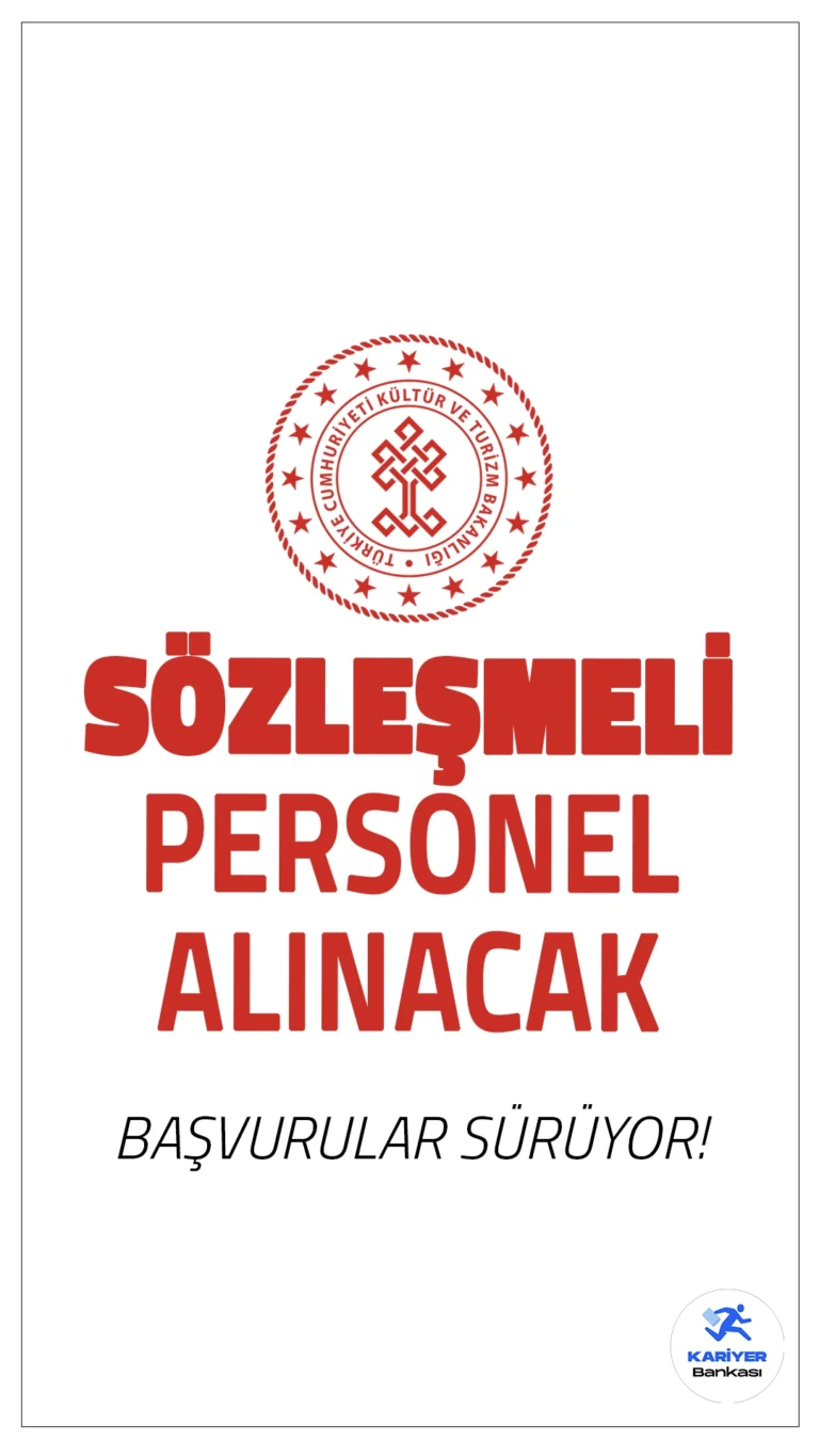 Kültür Bakanlığı 15 Personel Alımı Yapacak! Başvurular Online Alınıyor.Kültür ve Turizm Bakanlığı, Bilgi Teknolojileri Genel Müdürlüğü bünyesinde istihdam edilmek üzere Sözleşmeli Personel alımı için başvuru işlemleri devam ediyor.Başvurular Kariyer Kapısı sayfası üzerinden online olarak gerçekleştiriliyor. Başvuru yapacak adayların genel ve özel şartları taşıması gerekmektedir. İşte şartlar ve başvuru yeri..