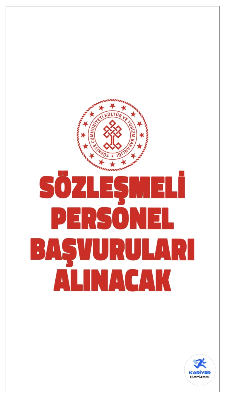 Kültür Bakanlığı 15 Personel Alımı Başvuruları Alınacak.Kültür ve Turizm Bakanlığı, Bilgi Teknolojileri Genel Müdürlüğü bünyesinde istihdam edilmek üzere Sözleşmeli Personel alımı için başvuru başladı.Başvurular Kariyer Kapısı sayfası üzerinden online olarak yapılıyor. Başvuru yapacak adayların genel ve özel şartları sağlaması gerekmektedir. İşte şartlar ve başvuru yeri..