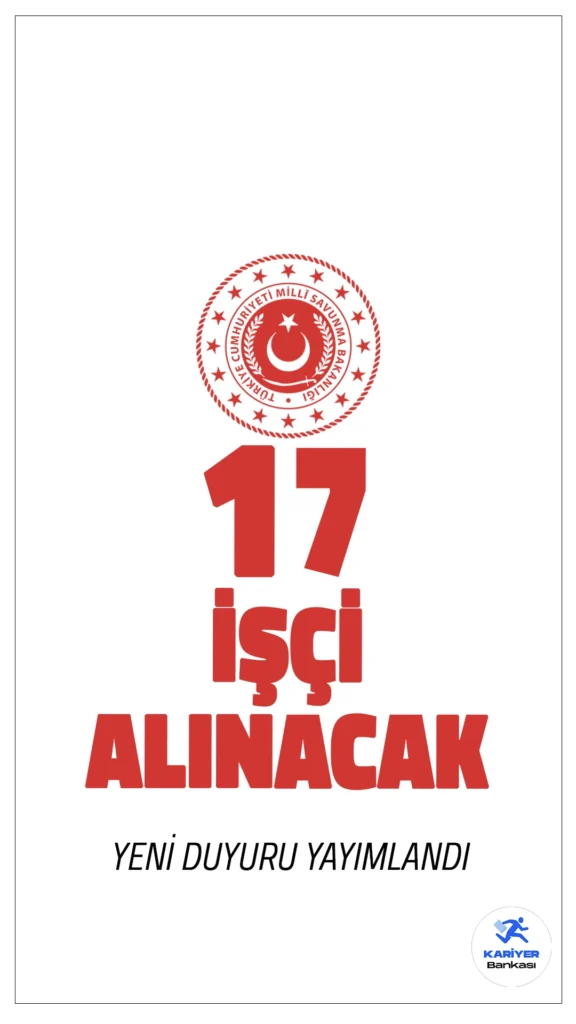 MSB 17 İşçi Alımı Yapacak. Milli Savunma Bakanlığı sayfasından yayımlanan duyuruya göre, MSB'ye 2024/2 dönemi için engelli ve terörle mücadelede malul sayılmayacak şekilde yaralanan (TMSY) adaylar arasından toplamda 17 kişilik işçi alımı yapılacak. Bu kapsamda 7 engelli ve 10 TMSY statüsünde işçi alımı gerçekleştirilecek. Başvurular 21-25 Ekim 2024 tarihleri arasında Türkiye İş Kurumu (İŞKUR) üzerinden yapılacaktır.