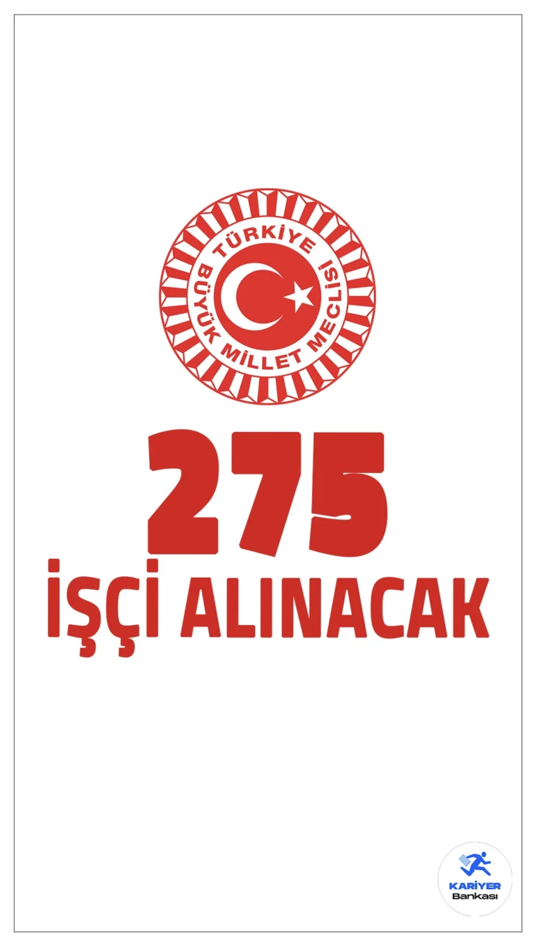 TBMM 275 İşçi Alımı Yapacak.Türkiye Büyük Millet Meclisi (TBMM) İdari Teşkilatı, 275 sürekli işçi alımı yapacağını duyurdu. Başvurular, 14 Ekim 2024 tarihinde başlayacak ve 27 Ekim 2024 saat 23:59'a kadar devam edecek. Alımlar, kura çekimi yöntemi ile gerçekleştirilecek ve noter huzurunda yapılacak bu kura, 18 Aralık 2024'te TBMM’de düzenlenecek.