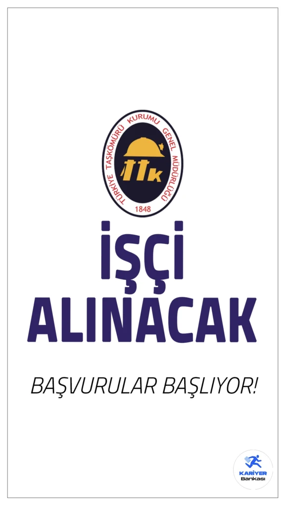 Türkiye Taşkömürü Kurumu (TTK) 132 İşçi Alımı Başvurusu Başlıyor.Resmi Gazete'de yayımlanan duyuruya göre, Türkiye Taşkömürü Kurumu (TTK) 132 nitelikli daimi işçi alımı yapacak. Başvurular 7 Ekim 2024 tarihine alınmaya başlanacak. Başvuru yapacan adaylar arasından işe alınacak kişiler 24 Ekim 2024 tarihinde elektronik kura yöntemi ile belirlenecek.
