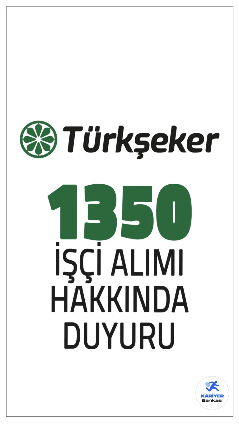 Türkşeker 1350 İşçi Alımı Hakkında Duyuru Yayımlandı. Türkşeker sayfasından yayımlanan resmi duyuruda, başvuruları 23 - 27 Eylül 2024 tarihleri arasında alınan 1350 işçi alımı kapsamında, adayların 7 Ekim 2024 Pazartesi mesai bitimine kadar, iş başvurusunda bulundukları Fabrika Müdürlüklerine aşağıda belirtilen belgeleri elden, posta (iadeli taahhütlü) veya kargo yoluyla teslim etmeleri gerektiği aktarıldı.