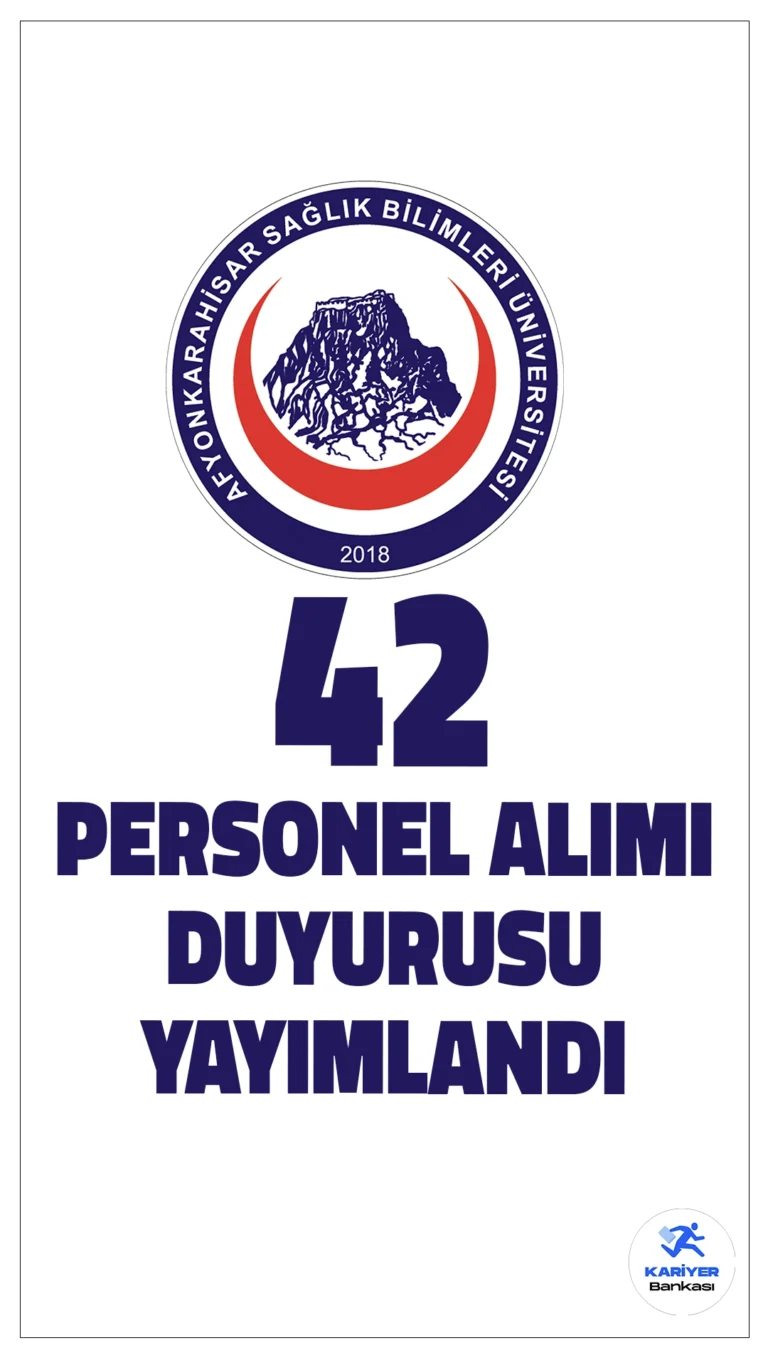 Afyonkarahisar Sağlık Bilimleri Üniversitesi 42 Personel Alımı Yapacak.Afyonkarahisar Sağlık Bilimleri Üniversitesi, 657 Sayılı Devlet Memurları Kanunu’nun 4/B maddesi kapsamında 42 sözleşmeli personel alımı gerçekleştirecektir. Hemşire, fizyoterapist, çocuk gelişimcisi, büro personeli ve mühendis pozisyonlarında görevlendirme yapılacaktır. Başvurular, e-Devlet üzerinden veya Kariyer Kapısı sistemi üzerinden 25 Kasım 2024 - 9 Aralık 2024 tarihleri arasında yapılacaktır.