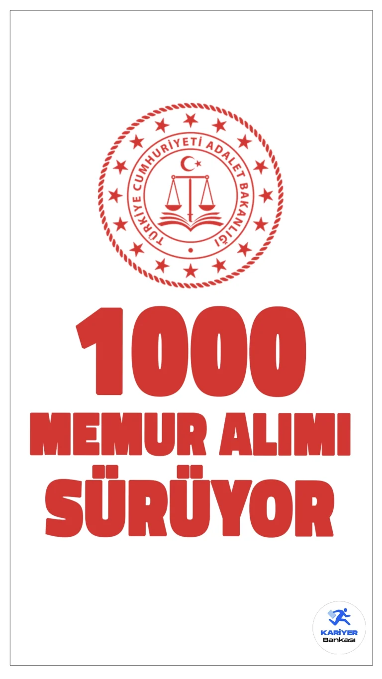 Adalet Bakanlığı 1000 Memur Alımı Başvuruları Sürüyor.Adalet Bakanlığı, 850 adlî yargı hâkim ve savcı yardımcısı, 100 avukatlık mesleğinden adlî yargı hâkim ve savcı yardımcısı, ve 50 idari yargı hâkim yardımcısı olmak üzere toplam 1000 personel alımı yapacak. Başvuru yapacak adayların belirtilken genel ve özel şartları sağlaması gerekmektedir.