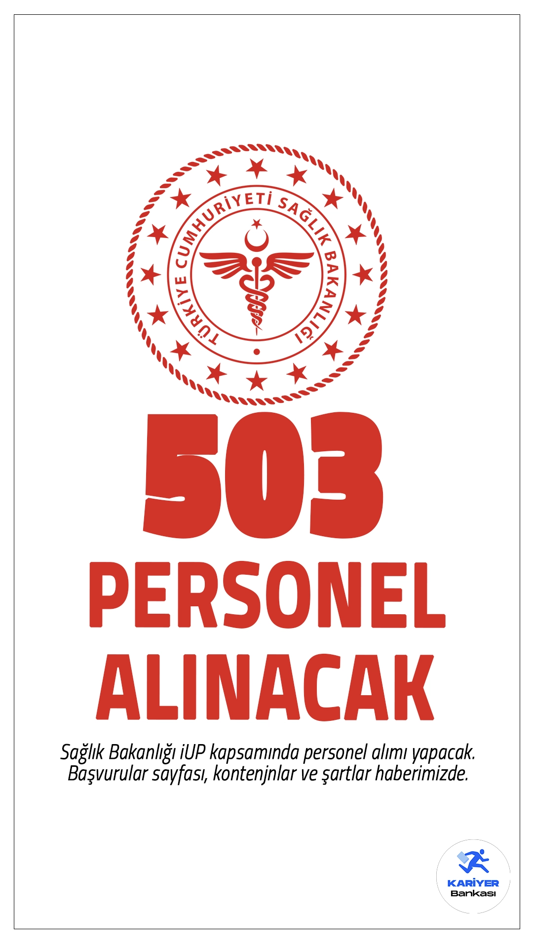 Sağlık Bakanlığı İUP İle 503 Personel Alımı Yapacak.Sağlık Bakanlığı iUP kapsamında olmak üzere 2 ilde 503 personel alımı yapacak.Başvurular İŞKUR aracılığıyla internetten veya bölge müdürlüklerinden yapılabilecek. İl SağlıkMüdürlüğüne yapılacak bu alımda, başvuru yapacak adayların belirtilen şartları sağlaması gerekmektedir.