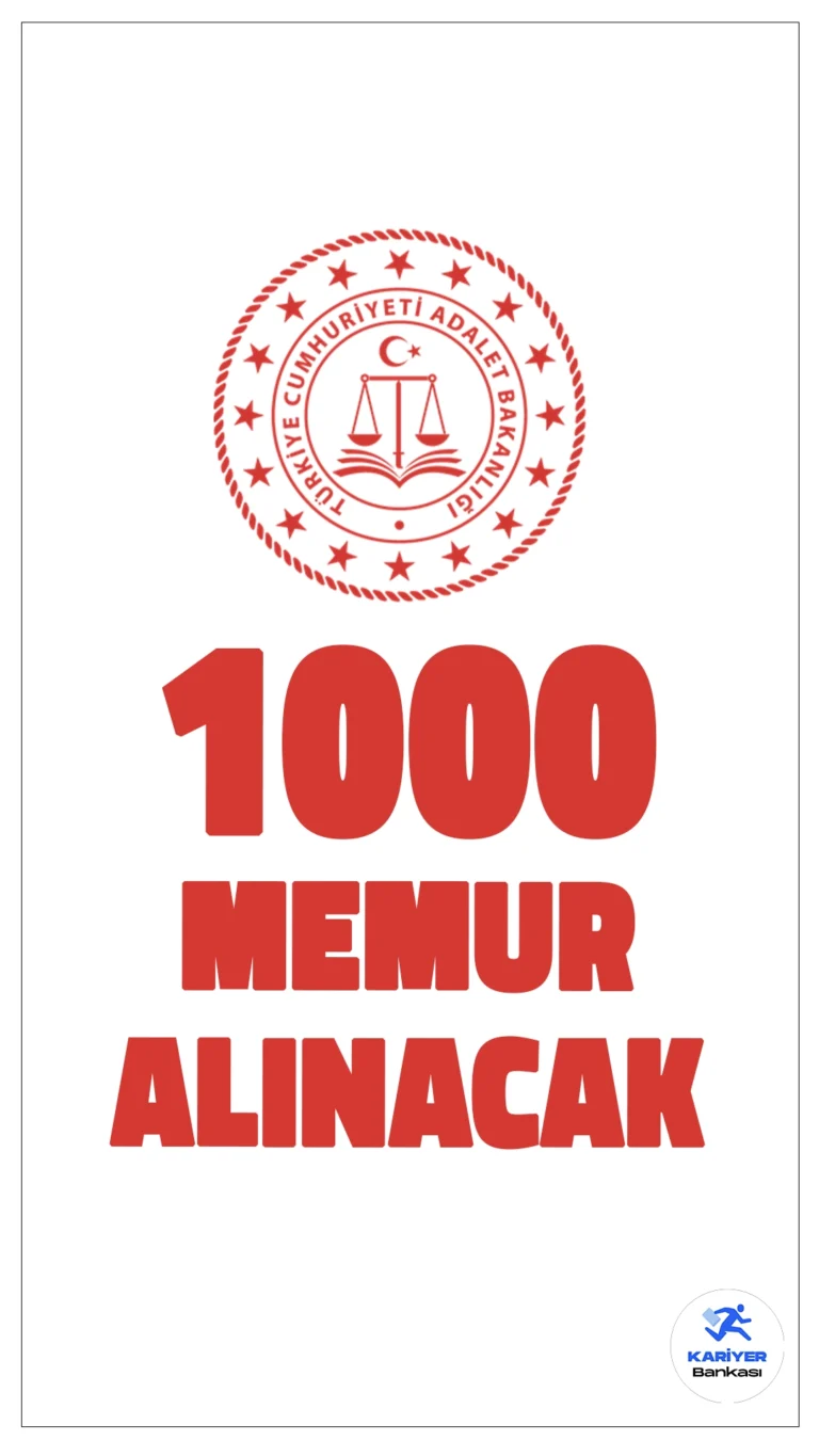 Adalet Bakanlığı 1000 Memur Alımı Yapacak.Adalet Bakanlığı, 2024 dönemi için 850 adlî yargı hâkim ve savcı yardımcısı, 100 avukatlık mesleğinden adlî yargı hâkim ve savcı yardımcısı, ve 50 idari yargı hâkim yardımcısı olmak üzere toplam 1000 yeni personel alımı yapacak. Yazılı sınav, ÖSYM tarafından 21-22 Aralık 2024 tarihlerinde dört oturum halinde gerçekleştirilecek.
