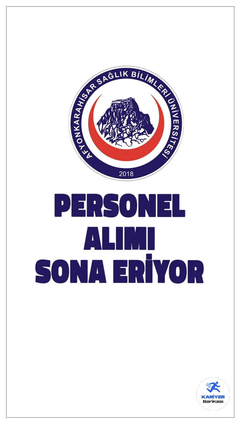Afyonkarahisar Sağlık Bilimleri Üniversite (AFSÜ) Hastenesi 89 Personel Alımı Başvuruları Sona Eriyor.AFSÜ'ye Hemşire, Fizyoterapist, Çocuk Gelişimcisi, Sağlık Teknikeri (Ağız ve Diş Sağlığı), Sağlık Teknikeri (Anestezi), Sağlık Teknikeri (Patoloji), Sağlık Teknikeri (Tıbbi Laboratuvar), Sağlık Teknikeri (Radyoloji), Büro Personeli, Mühendis, Tekniker, Teknisyen, Destek Personeli, Koruma ve Güvenlik Görevlisi ünvanlarında personel alımı başvuruları yarın(8 Kasım) sona erecek.Başvuru yapacak adayların genel şartların yanı sıra, özel şartları da sağlaması gerekmektedir.