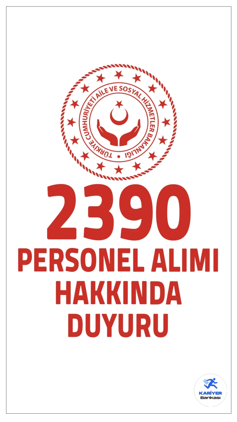 Aile Bakanlığı 2390 Personel Alımı Sonuçları Açıklandı. Aile ve Sosyal Hizmetler Bakanlığı'nın sosyal medya hesabından, 2 bin 390 sözleşmeli personel alımı sonuçlarının açıklandığı aktarıldı.İşte detaylar...