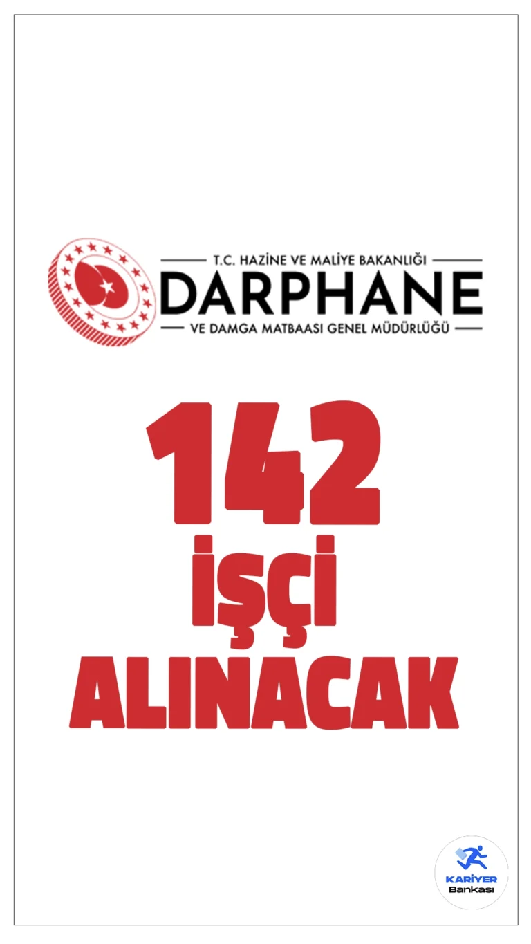 Darphane ve Damga Matbaası 142 İşçisi Alımı Yapacak.Darphane ve Damga Matbaası Genel Müdürlüğü, İstanbul'daki işyerlerinde istihdam edilmek üzere 142 kamu işçisi alımı yapacağını duyurdu. Alım yapılacak meslekler arasında mühendis, tekniker, güvenlik görevlisi, büro memuru, elektrik teknisyeni gibi farklı pozisyonlar bulunuyor.