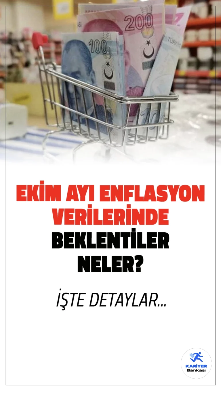 Ekim Enflasyon Verileri Pazartesi Açıklanacak: Gözler Yeni Oranlarda.Ekim ayına ilişkin enflasyon rakamları, Türkiye İstatistik Kurumu (TÜİK) tarafından pazartesi günü açıklanacak. Tüketici Fiyat Endeksi (TÜFE), geçtiğimiz eylülde bir önceki aya göre %2,97 oranında, geçen yılın aynı ayına göre ise %49,38 oranında artış göstermişti.