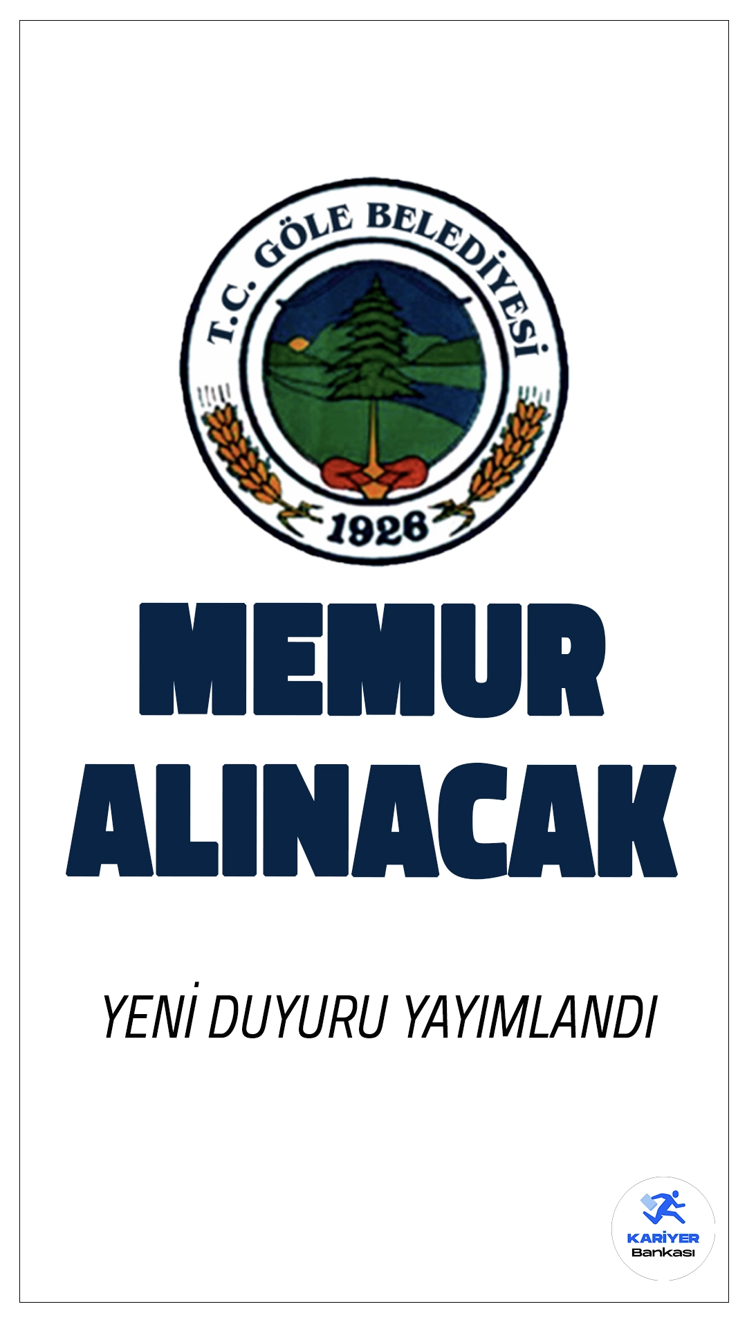 Göle Belediyesi 2024 Memur ve Zabıta Alımı Duyurusu Yayımlandı.Ardahan Göle Belediyesi, 657 sayılı Devlet Memurları Kanunu'na tabi olarak istihdam edilmek üzere memur ve zabıta memuru alımı yapacağını duyurdu. Bu alımlarda, belirtilen unvanlar, dereceler, KPSS puan türleri ve puan barajlarına göre toplam 5 kadro açılmış durumda. Başvurular 9-11 Aralık 2024 tarihleri arasında şahsen veya belirlenen diğer yöntemlerle kabul edilecektir.