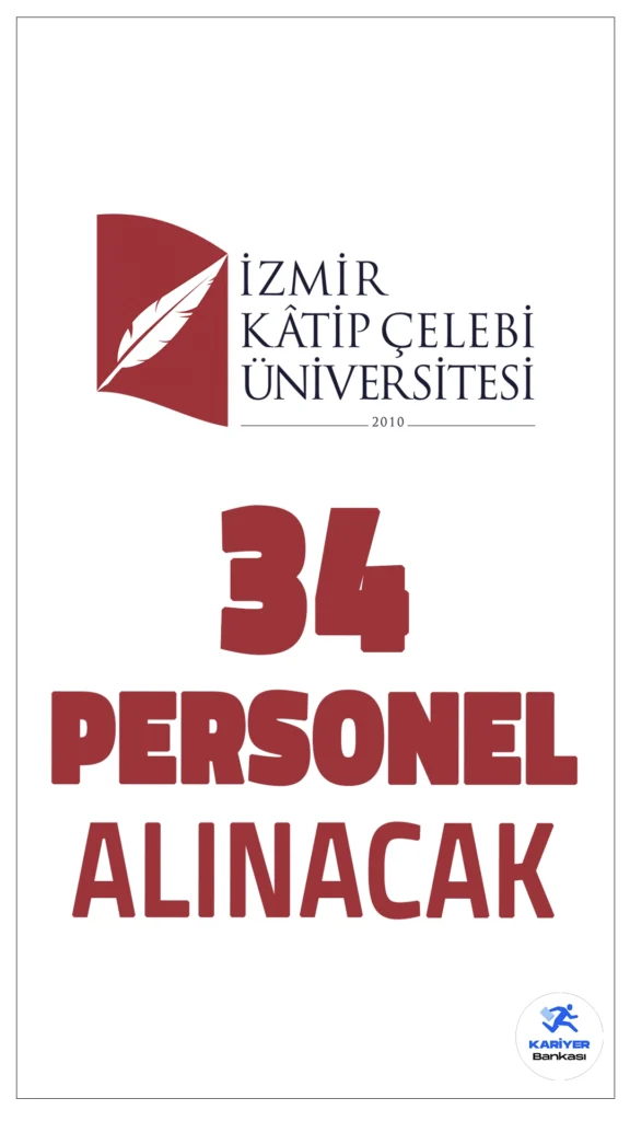 İzmir Kâtip Çelebi Üniversitesi (İKÇÜ) 34 Personel Alımı Yapacak.İzmir Kâtip Çelebi Üniversitesi, çeşitli birimlerinde görevlendirilmek üzere KPSS (B) grubu puanı ile 34 sözleşmeli personel alımı yapacağını duyurdu. Bu alım, 657 sayılı Devlet Memurları Kanunu'nun 4/B maddesi uyarınca yapılacak olup, adaylar arasında herhangi bir yazılı veya sözlü sınav uygulanmayacaktır. Alım pozisyonları ve şartlar aşağıda detaylandırılmıştır.