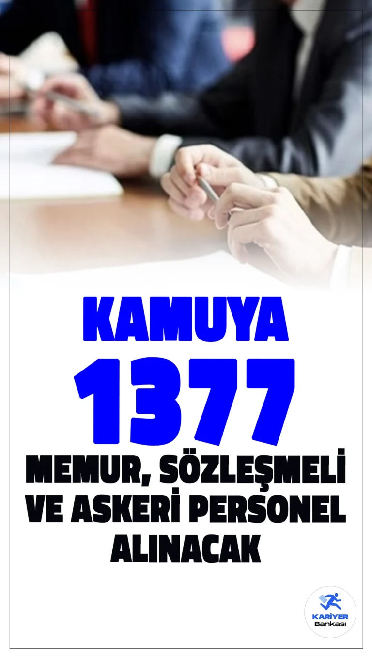 Kamuya 1377 Memur, Sözleşmeli ve Askeri Personel Alımı Yapılacak.Türkiye genelinde çeşitli kamu kurumları ve belediyeler Kasım ve Aralık aylarında geniş çaplı personel alımları gerçekleştirecek. Kamu personeli olarak memur, uzman erbaş, itfaiye eri ve subay pozisyonları gibi farklı alanlarda alımlar yapılacak. Başvuru tarihleri ve pozisyonlara dair öne çıkan detaylar bu haberimizde.