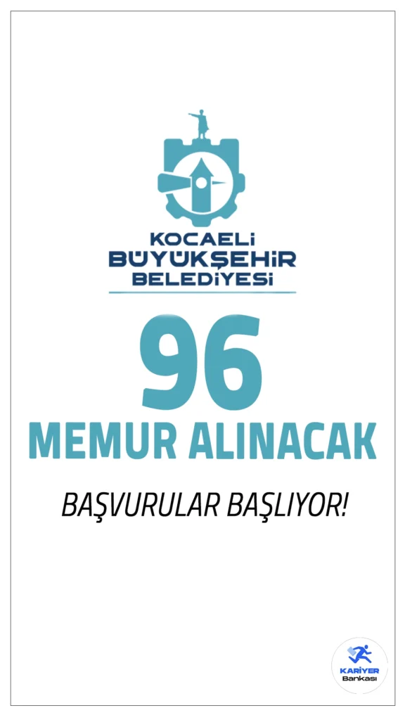 Kocaeli Büyükşehir Belediyesi 96 Memur Alımı Başvuruları Başlıyor.Kocaeli Büyükşehir Belediyesi, 657 sayılı Devlet Memurları Kanunu'na tabi olarak 96 memur alımı yapacak.Adayların başvuracağı pozisyonun nitelikleri ve başvuru koşullarını sağlaması gerekmektedir.Başvurular 21 Kasım 2024 tarihi itibarıyla alınacak.Başvuru şartları ve başvuru bilgilerine dair tüm detaylar bu haberimizde yer alıyor.