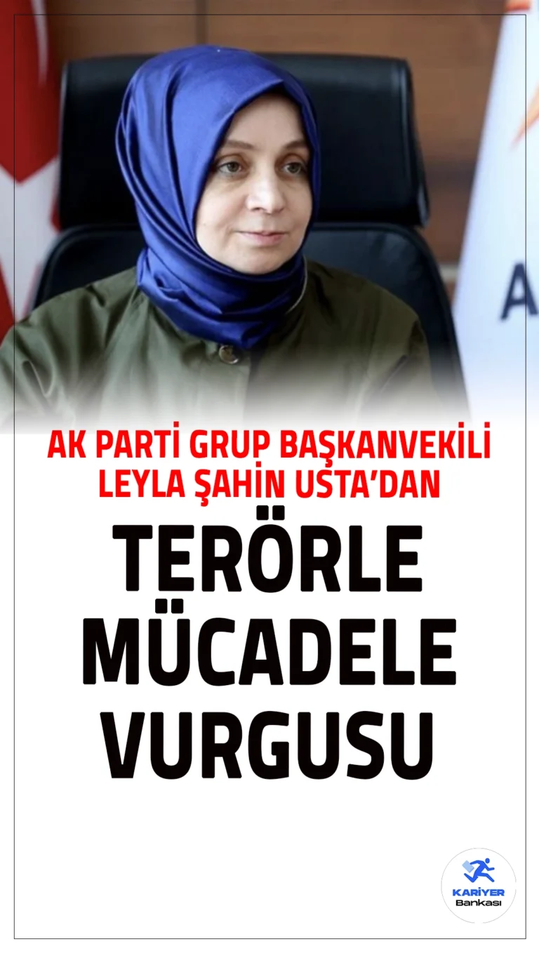 AK Parti Grup Başkanvekili Leyla Şahin Usta'dan Teröre Karşı Mücadele Vurgusu.AK Parti TBMM Grup Başkanvekili, Ankara Milletvekili Dr. Leyla Şahin Usta, sosyal medya hesabı üzerinden yaptığı açıklamada, teröre karşı mücadeleyle ilgili önemli açıklamalarda bulundu. Başkanvekili Şahin Usta yaptığı açıklamada, Türkiye'de artık Kürt sorununun olmadığını, kimsenin Kürt vatandaşlarla dahil hiç bir farklı din ve etnik kökene sahip vatandaşlarla da sorununun olmadığını vurguladı.