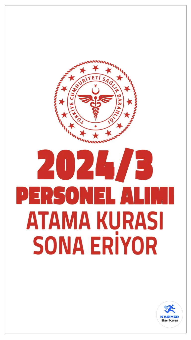 Sağlık Bakanlığı 2024/3 Personel Alımı Atama Kurası Başvurusu Sona Eriyor.İlgili alım duyurusuna göre, Sağlık Bakanlığına, 2024 yılı 3. Dönem İlk Defa ve Yeniden Atama Kurası kapsamında uzman tabip, tabip, diş tabibi ve eczacı gibi çeşitli sağlık personeli kadrolarına yerleştirme yapılacağı aktarılırken, başvuruların bugün(6 Kasım 2024) sona ereceği kaydedildi.