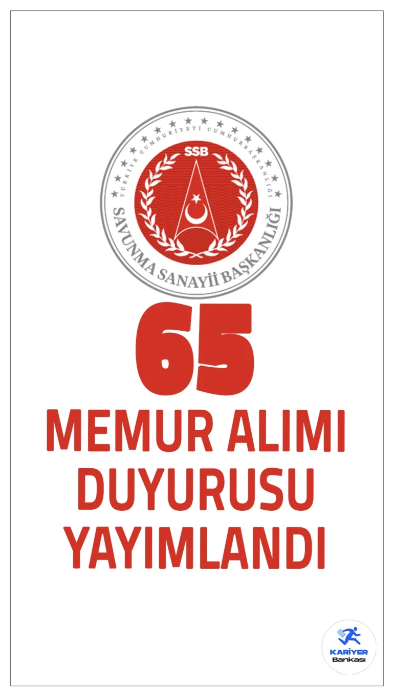 Savunma Sanayii Başkanlığı 65 Memur Alımı Yapacak.Savunma Sanayii Başkanlığı, 7. derece kadrolar için toplam 65 Savunma Sanayii Uzman Yardımcısı alımı yapacağını duyurdu. Adaylar, yalnızca sözlü sınav yöntemiyle seçilecek olup başvurular 11 Kasım 2024 - 25 Kasım 2024 tarihleri arasında kabul edilecektir. İşte başvuru şartları ve detaylar: